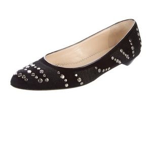 OSCAR DE LA RENTA black suede silver studded ballet flats
